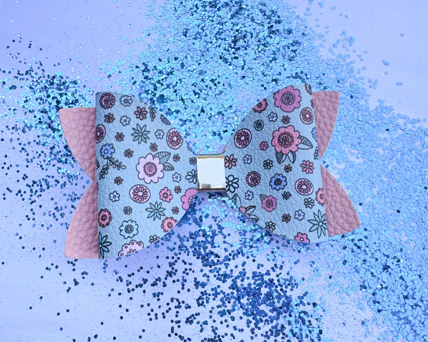 Pink and Blue Floral Bow
