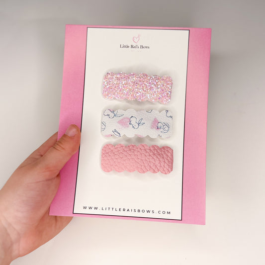 Pink Bunny Snapclip Trio
